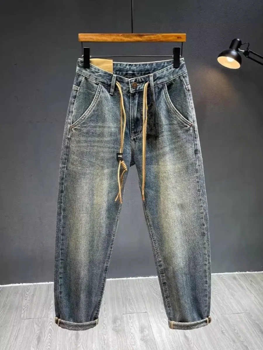 

Мужские джинсы в американском ретро-стиле с боковыми карманами, прямые, свободные, из 100% хлопка, повседневные, длинные брюки на весну-осень