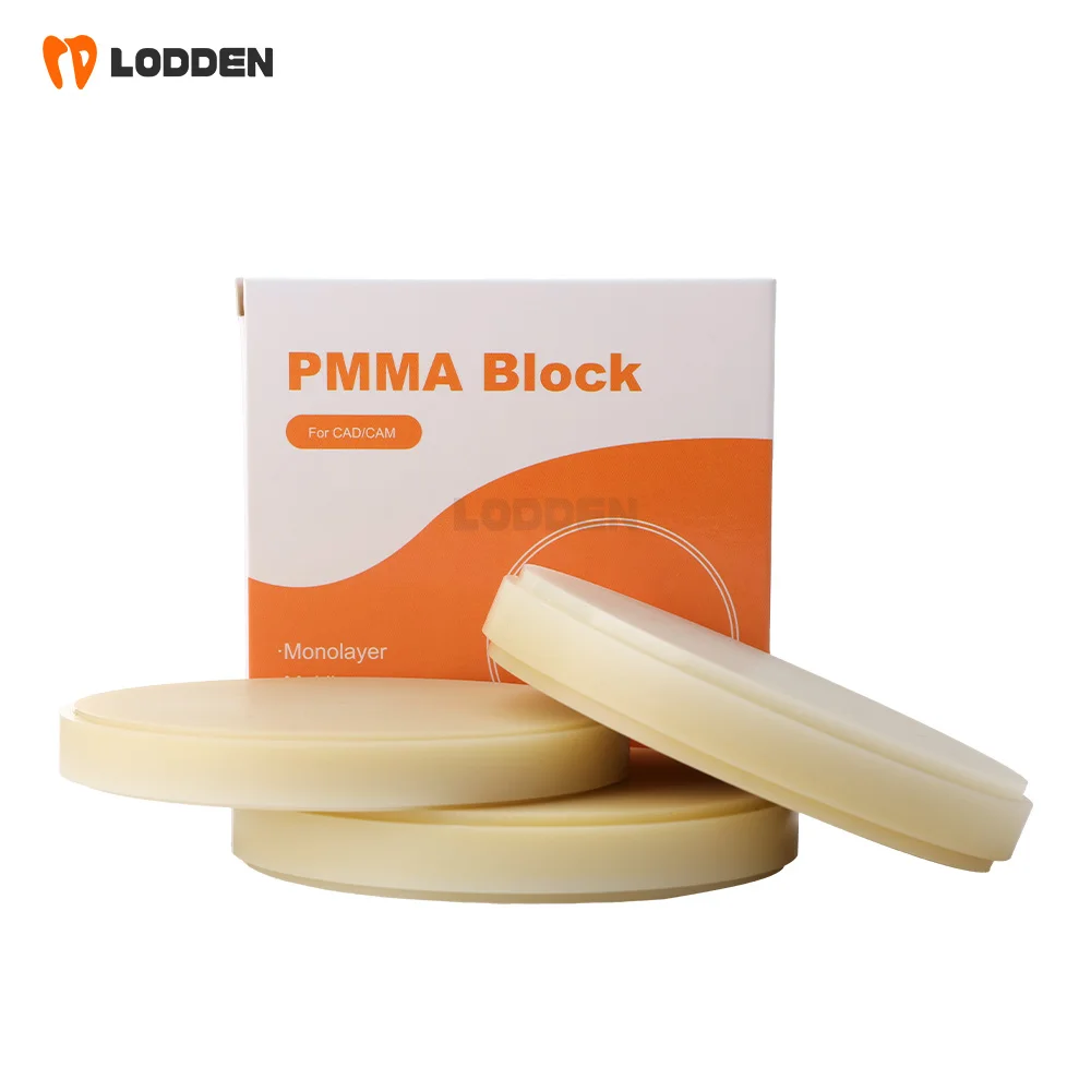 LODDEN Monolayer PMMA Dental 98mm para producción de laboratorio Dental, coronas dentales, puentes, modelo Dental, Material monocromático, disco de