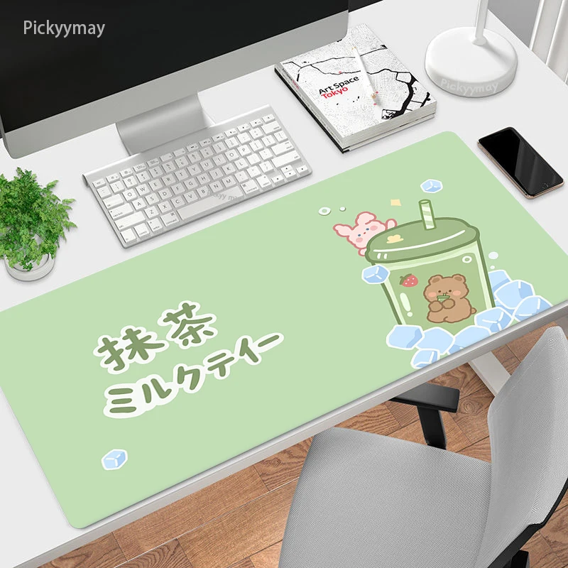 Bonito Anime Mouse Pad, Matcha Verde Mats, Esteira de Escritório, Computador e Deskmat, Tapete de Mesa Kawaii Rosa, XL