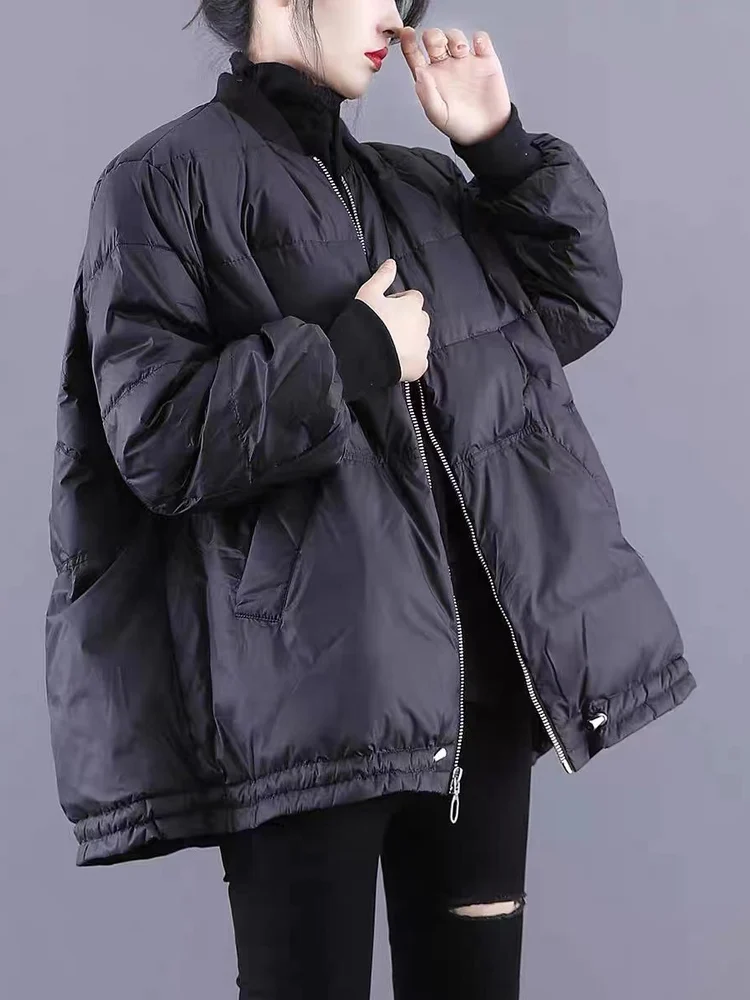 Femmes hiver coton Jaet Baseball Sle grande taille minceur artistique Faionable Thiened Long Sve fermeture à glissière manteau