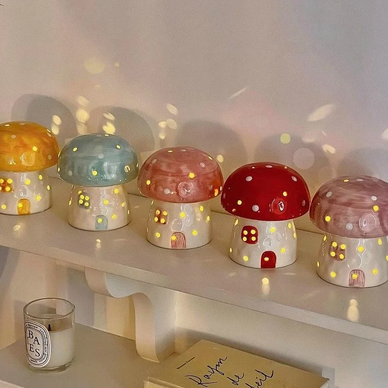 Mushroom Ceramic Night Light Home Bedroom Desktop Decoration Atmosphere Light Ornament Gift for Girlfriend's Birthday