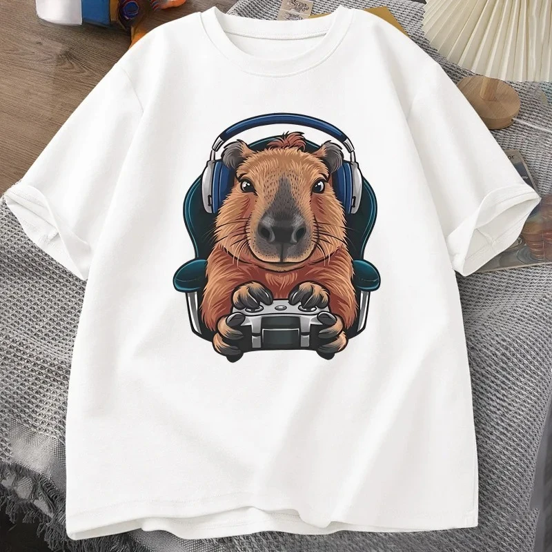 Gamer Capybara Shirt Capybara Tank Top Graphic Cute Rodent T-shirt Funny Animal Gaming with Controller Unique Graphic Tshirts