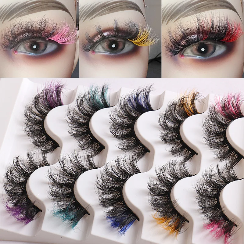 5 Pairs of colorful D-curved eyelashes Stage makeup The whole end of the eye colored false eyelashes are suitable for Halloween,