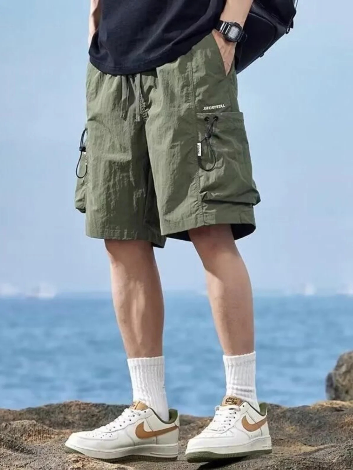 

Loose Fit Ice Silk Workwear Shorts Men's Summer Thin Quick Dry Large Size Casual Five-Quarter Pants Straight Leg Trousers