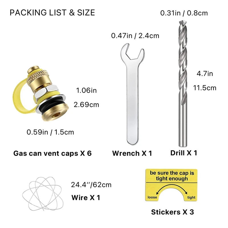 Fuel Gas Can Vent Caps, 6 Pack Upgrade Fuel Gas Can Vent Kit, Used For All For Gas Can Fuel Tank Water Jug Enhances Flow Durable