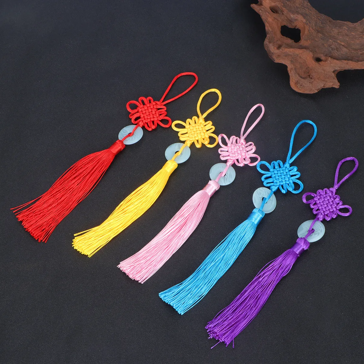 5Pcs Elegant Jade Peace Buckle with Chinese Knot Hanging Car Decor Automotive Interior Ornament Lucky Gift for Family Friends