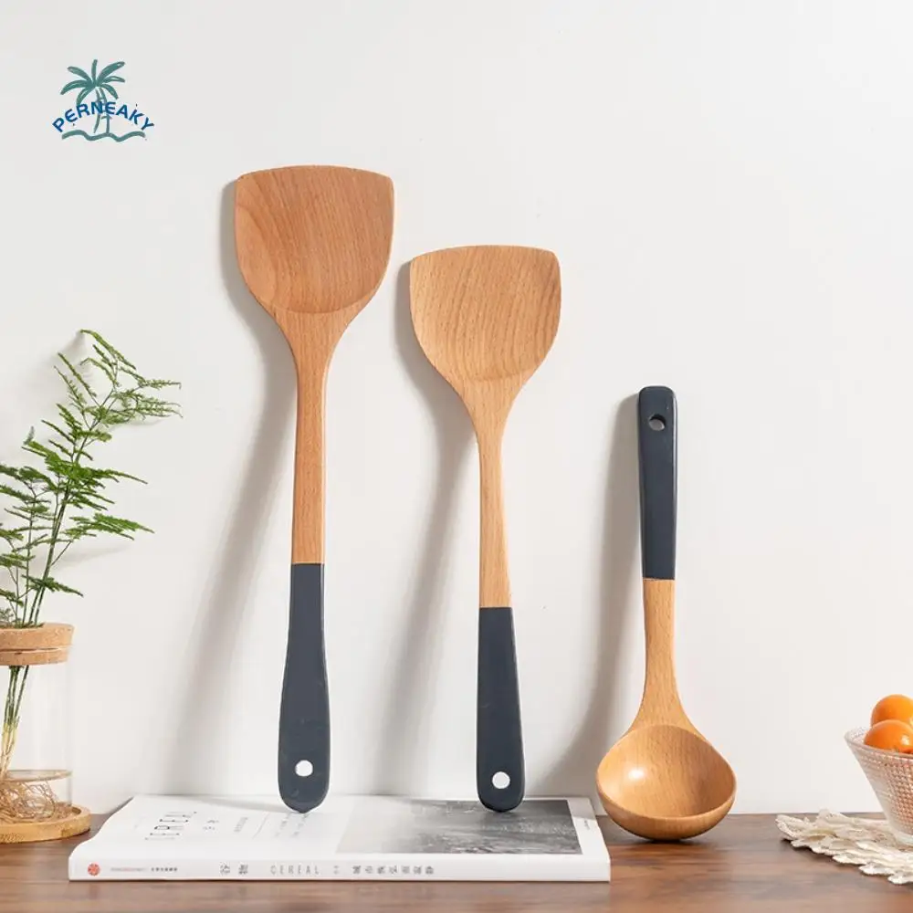 

3/5 Pcs Long Handle Wooden Cooking Kitchenware Set Anti-scalding Non-stick Kitchen Spoon Spatula Set Reusable