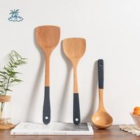 3/5 Pcs Long Handle Wooden Cooking Kitchenware Set Anti-scalding Non-stick Kitchen Spoon Spatula Set Reusable