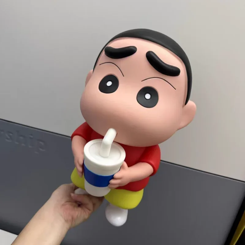 35cm Anime Figure Crayon Shin-Chan Drinking Water Cup With Light Pvc Model Handmade Cute Doll Ornaments Collectible Birthday Toy