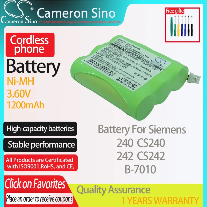 CameronSino Battery for Siemens 240 242 CS240 CS242 fits Siemens B-7010 Cordless phone Battery,Landline battery 1200mAh 3.60V