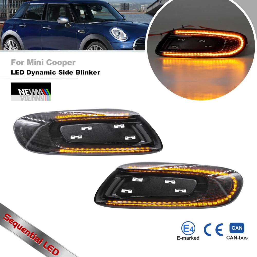 

2Pcs For Mini Cooper F55 F56 F57 LED Dynamic Side Marker Lights Canbus Fender Side Blinkers Bimmer Turn Signal Lamps Repeaters