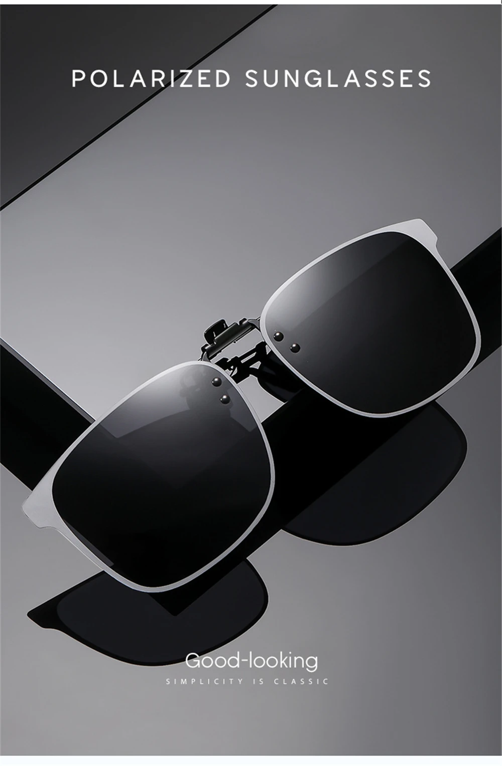 VIVIBEE Polarisierte, aufklappbare, randlose Sonnenbrille zum Aufstecken, blendfreie, quadratische Brille für Nachtfahrten, UV-Brille – Detail 4