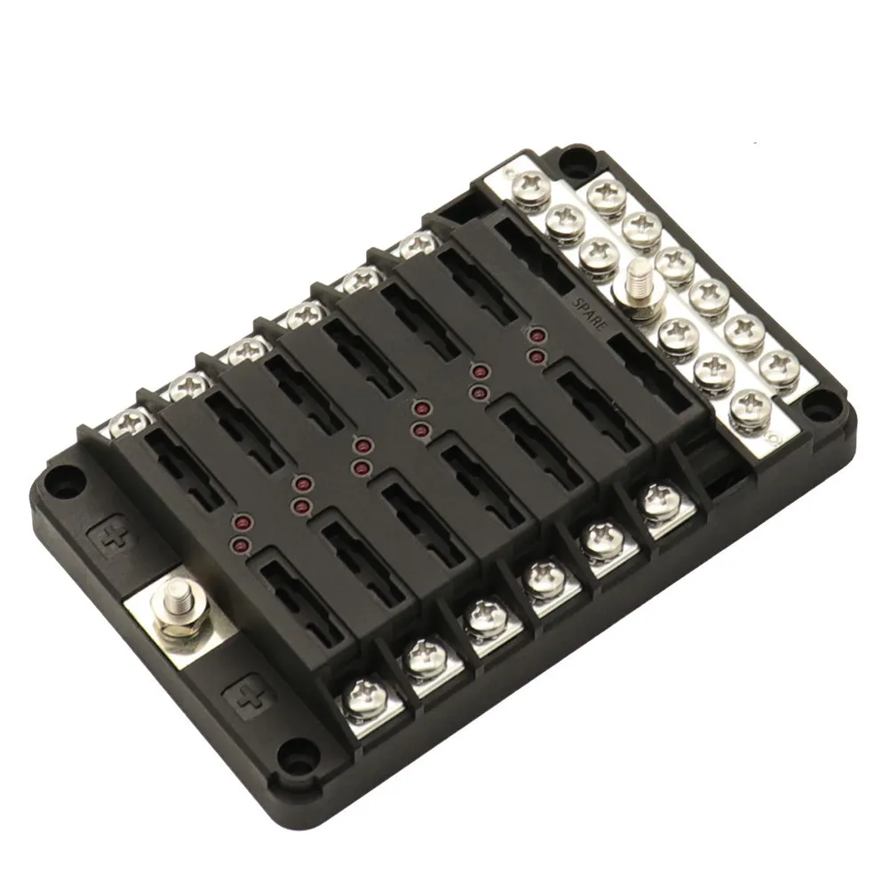 

12 Ways Fuse Box Holder Transparent Cover Rotating LED Warning Indicator Car Boat Marine Fuse Block Pa66 Flame Resistant
