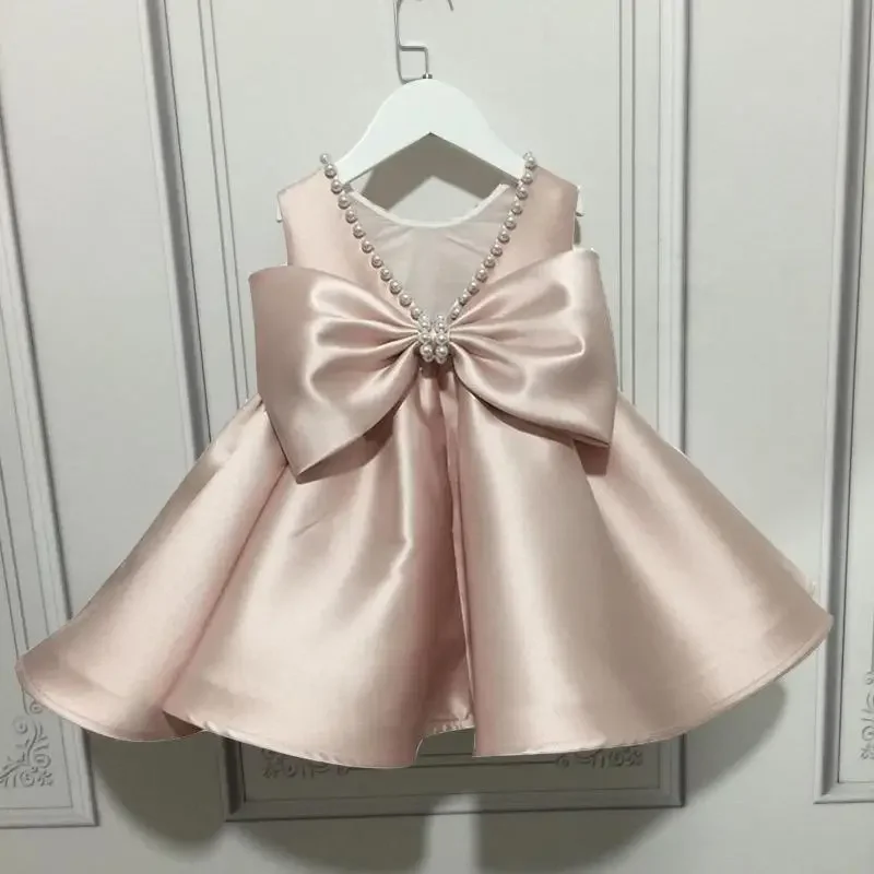 

Big Bow Bridesmaids Dress for Girls Christening 1 Years Birthday Princess Ball Gown Children Evening Party Wedding Dresses