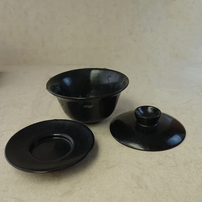 Natural Black -green Jade Large Three piece Tea Cup Jewelry Fine Jade Stone Capacity 150mlTea Cup Tea set Jewelry