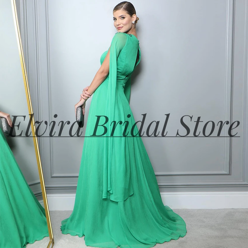 Customized Green Chiffon Prom Dress for Woman Formal A Line Appliques V Neck Evening Gowns with Ribbons Special Occasion Custom