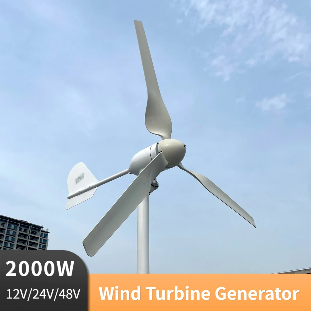 High Efficient 1000w 1500w 2000w Horizontal Wind Turbine Generator 12v 24v 48v 96v With Controller Free Power Energy For Homeuse