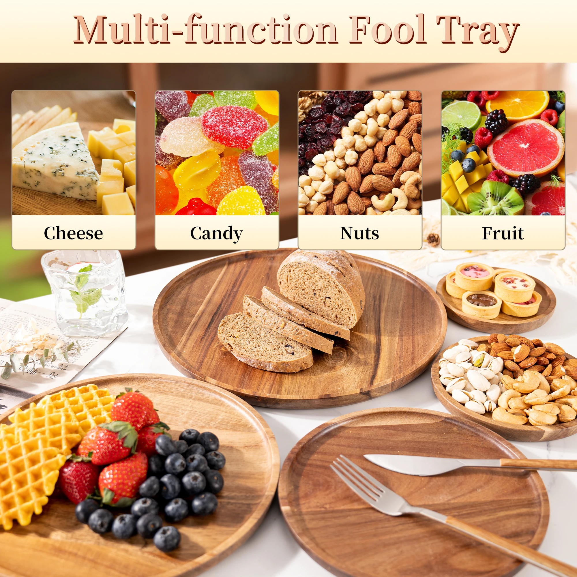 12.5/15/20/25/30 سنتيمتر طبق تقديم مستدير صينية السنط الخشب البيتزا طبق للسلطة الفاكهة الحلوى صينية الخبز كعكة الحاويات وجبات خفيفة طبق #2