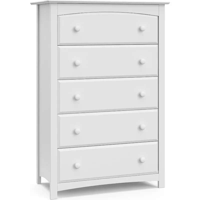 

Drawer Dresser (White) for Kids Bedroom, Nursery Dresser Organizer, Chest of Drawers with 5 Drawers, Universal Design