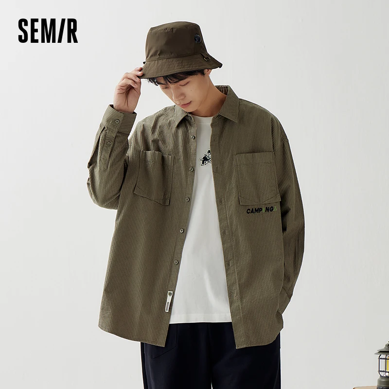 

Semir Long Sleeve Shirt Men Autumn Oversize Textured Workwear Top Temperament Irregular Letter Embroidery Coat