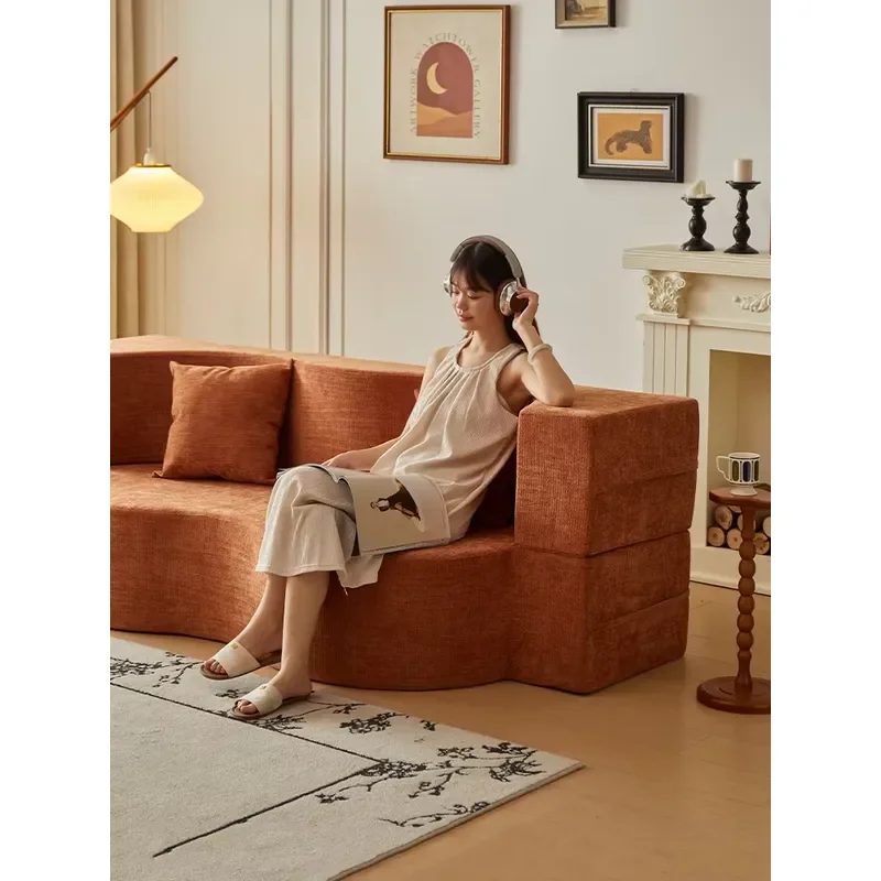 Vacuum Compressed Modular Sofa Set 2025 New Model Small Apartment Straight-Row Sponge Filled Folding Single/Double Sofa Bed