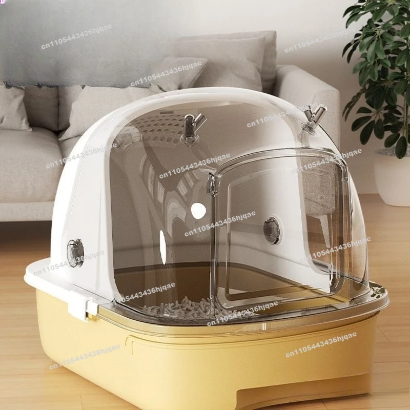 Cat Litter Box Fully Enclosed Oversized  Litter Box Anti-splash  Translucent Drawer Typeoilet Odor Resistant