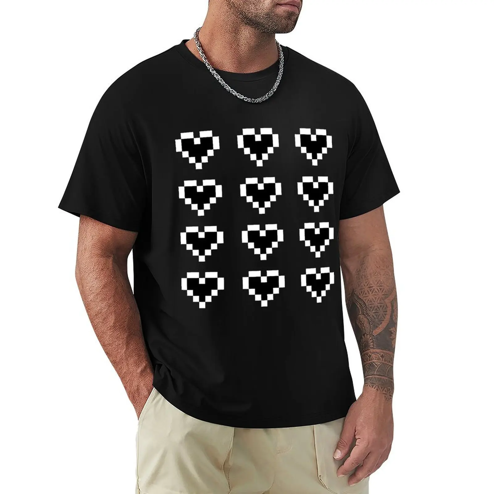 12 Pixel Hearts - Black T-Shirt graphic tee shirt vintage t shirts mens tall t shirts