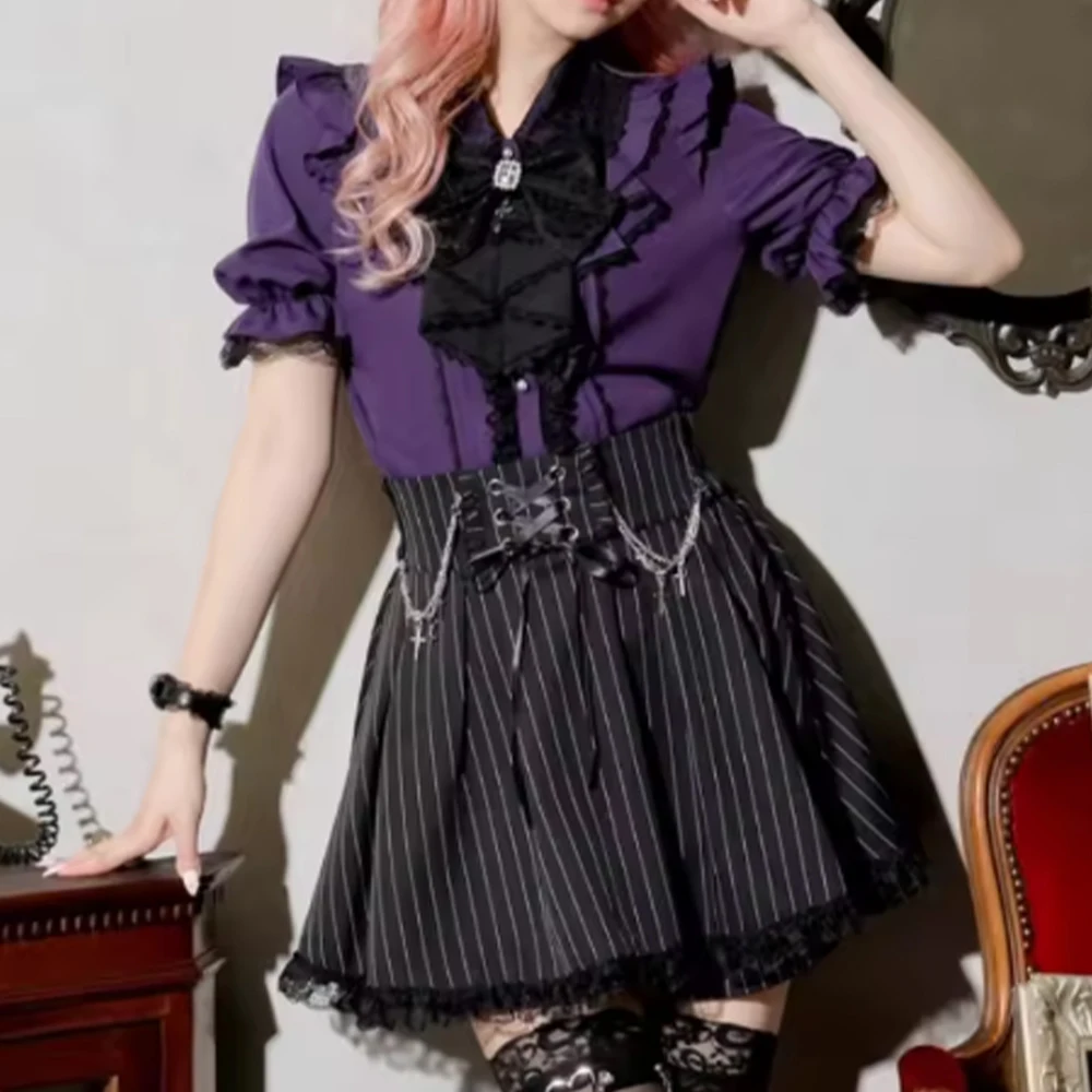 

Y2K Lace Ruffled Women's Japanese Kawaii Bow Lolita Shirt Fairy Sweet and Cute Harajuku Jk Blusas Summer Grunge Camisas Cute