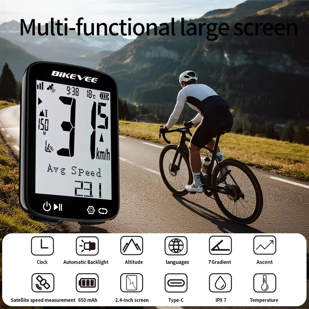 Fahrradcomputer, kabelloser GPS-Fahrradcomputer mit automatischer Hintergrundbeleuchtung, Fahrradtacho, Kilometerzähler, professionelle Datenanalyse