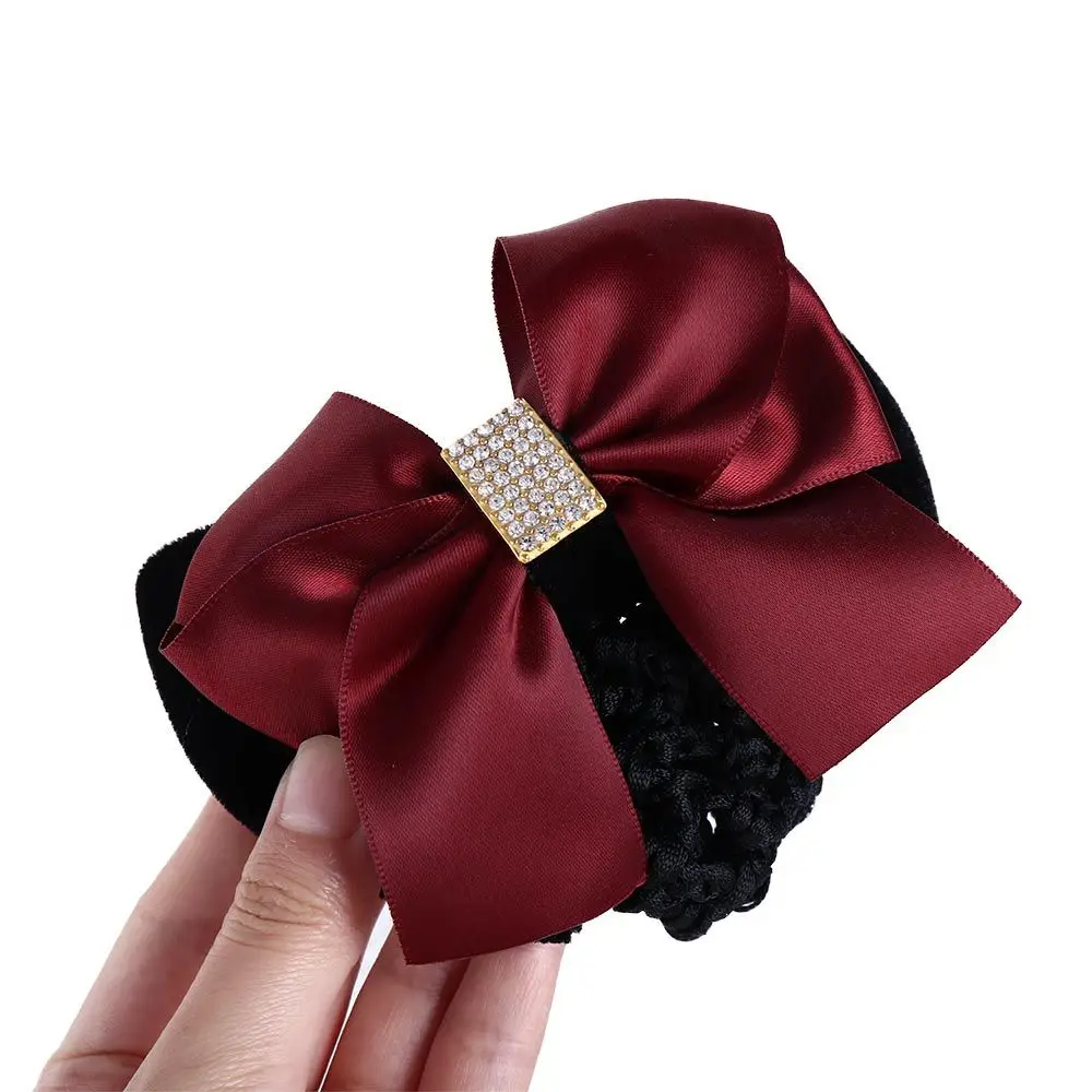 Sweet Headwear Big Bow Hotel Zircon Nurse Ponytail Clip Korean Bun Snood Women Spring Clips Hairgrips Cover Net