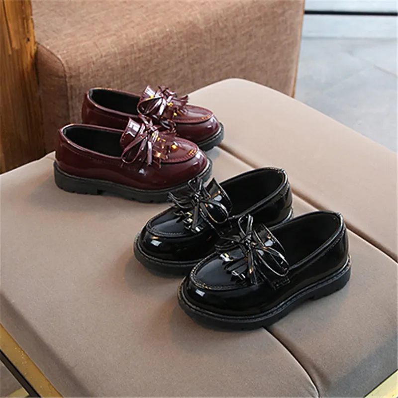 Crianças borla sapatos de princesa festa escolar vestido de casamento mary jane sapatos de couro do plutônio meninas respirável anti-skid deslizamento em sapatos