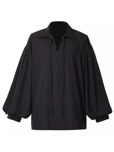 Imagen 1 del producto Camisa pirata medieval retro con cuello en V para hombre, beige, corte holgado con mangas caídas, top informal para todas las estaciones para Halloween y ca