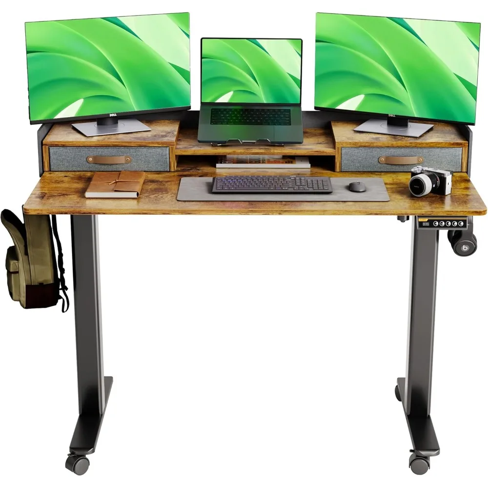 

Standing Desk with Drawers, Stand Up Electric Standing Desk Adjustable Height,Sit Stand Desk with Storage Shelf and Splice Board
