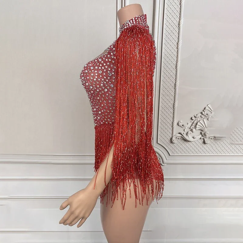 Ropa de fiesta para discoteca Ds Dj, ropa de Gogo, mono con diamantes de imitación, traje de Drag Queen rojo y azul, traje de baile de Jazz para mujer