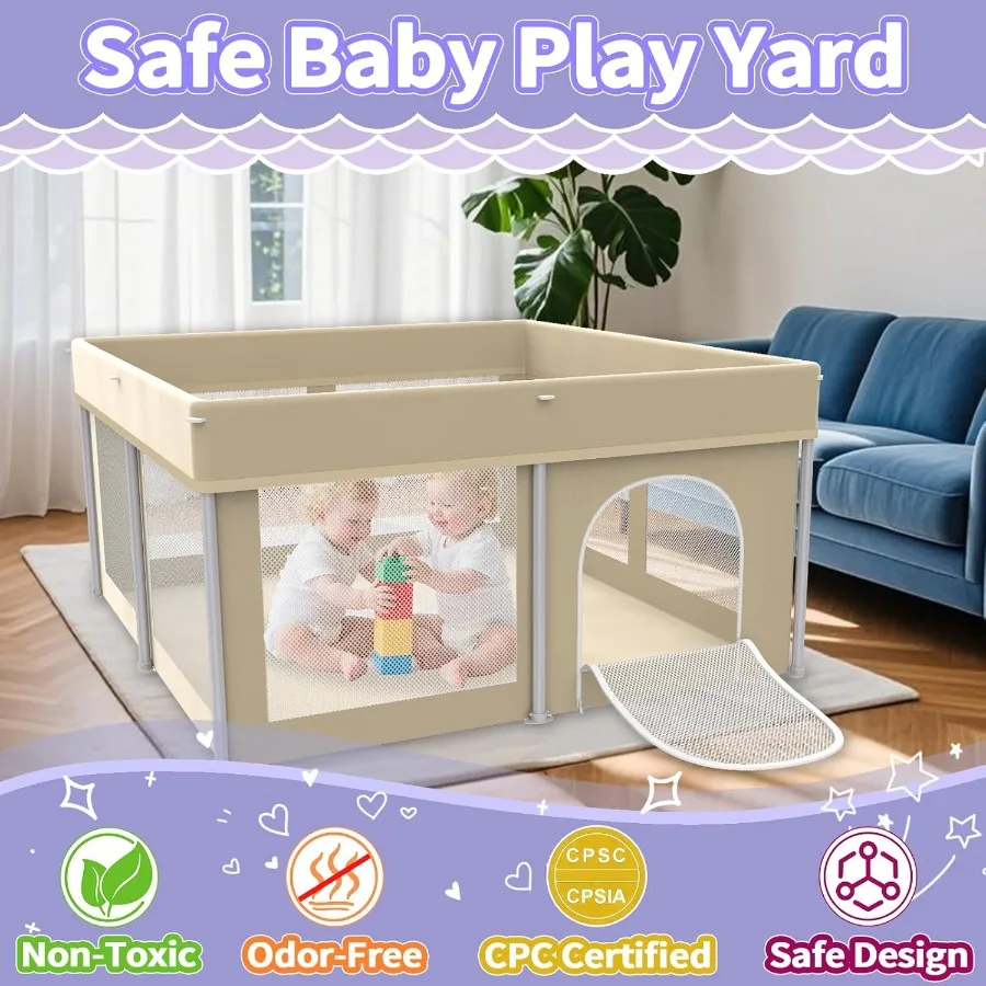 Faltbarer Laufstall für Babys und Kleinkinder, 50 x 50 Zoll, zusammenklappbarer Spielstift mit 50 Bällebadbällen, tragbares Spielen für drinnen und draußen