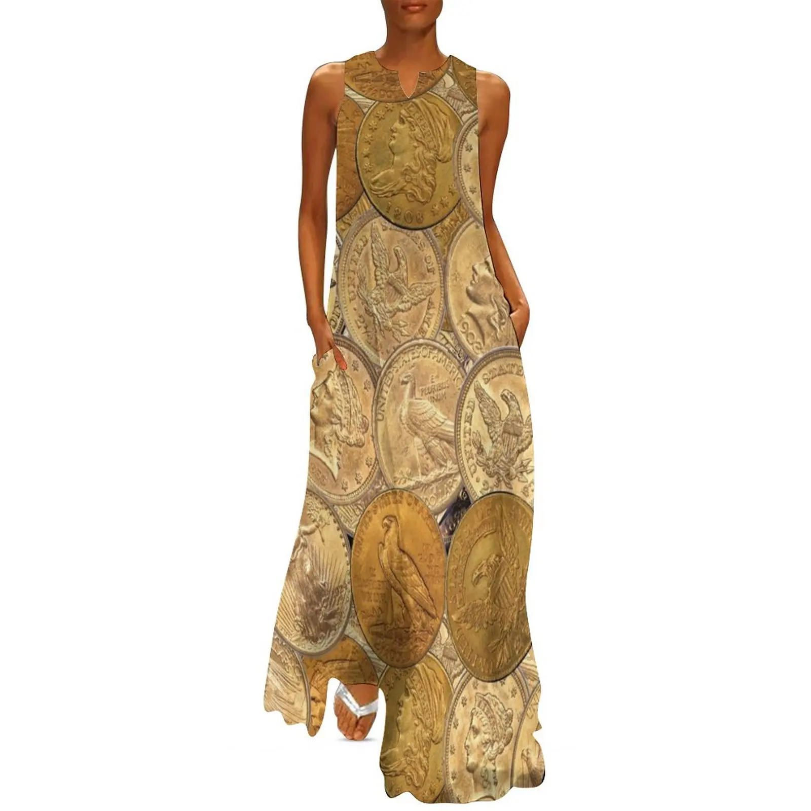 Pre 1933 US Gold Coins Long Dress womens dress women's summer clothing 2025