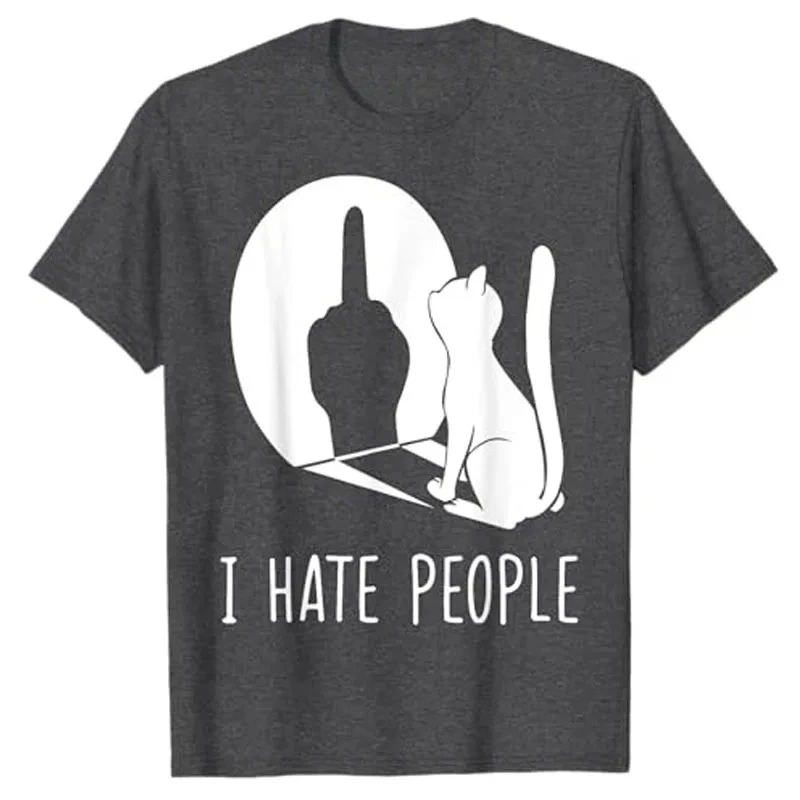القط الظل أنا أكره الناس الاصبع الوسطى تي شيرت الفكاهة مضحك كيتي الجرافيك الزي قصيرة الأكمام البلوزات الهدايا الساخرة