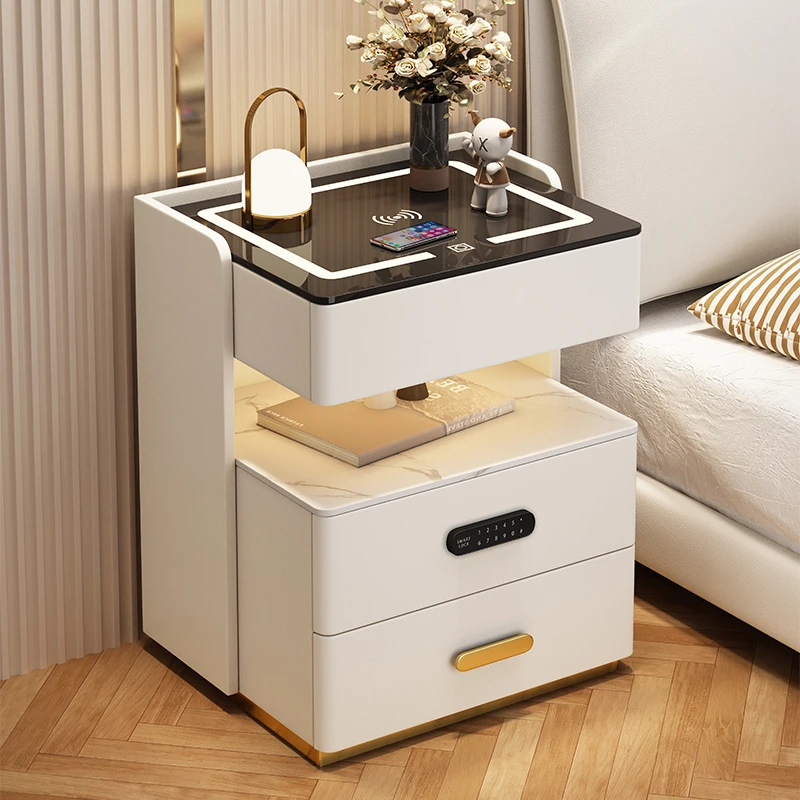 منظم مكبر صوت بلوتوث لغرفة النوم، قفل بصمة الإصبع مريح، منضدة مريحة اقتصادية وعصرية للشحن، أثاث فريد من نوعه