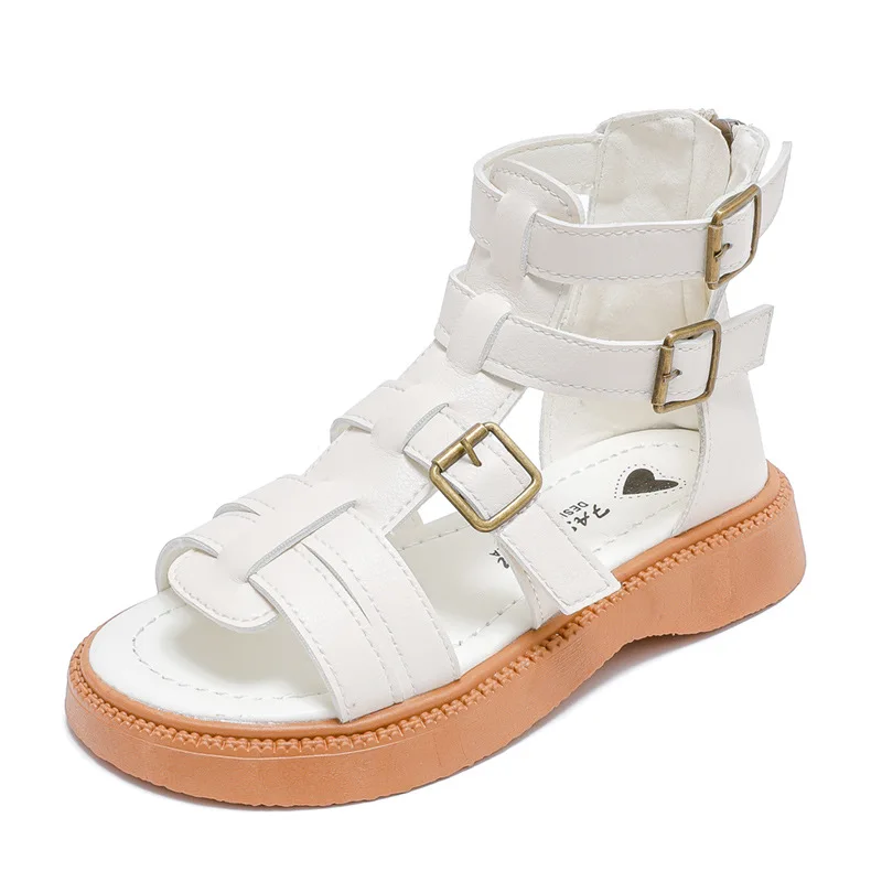 Estate moda ragazze sandali neri Open-toe sandali principessa romana gomma morbida fondo gancio e anello scarpe da spiaggia moda per bambini