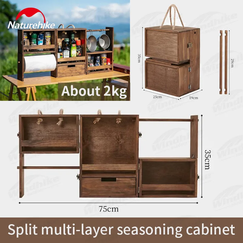 

Naturehike Picnic Portable Seasoning Box Outdoor Camping Multi Layer Storage Folding BBQ Hiking Party Solid Wood Kitchen Supplie