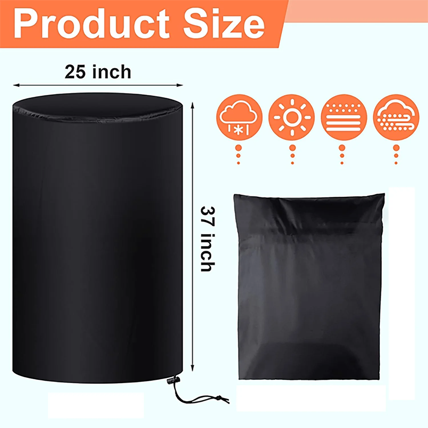 55 Gallon Drum Cover, Water Storage Barrel Outdoor Waterproof Rain Snow Bucket Cover with Drawstring, UV Protection, Anti Dust