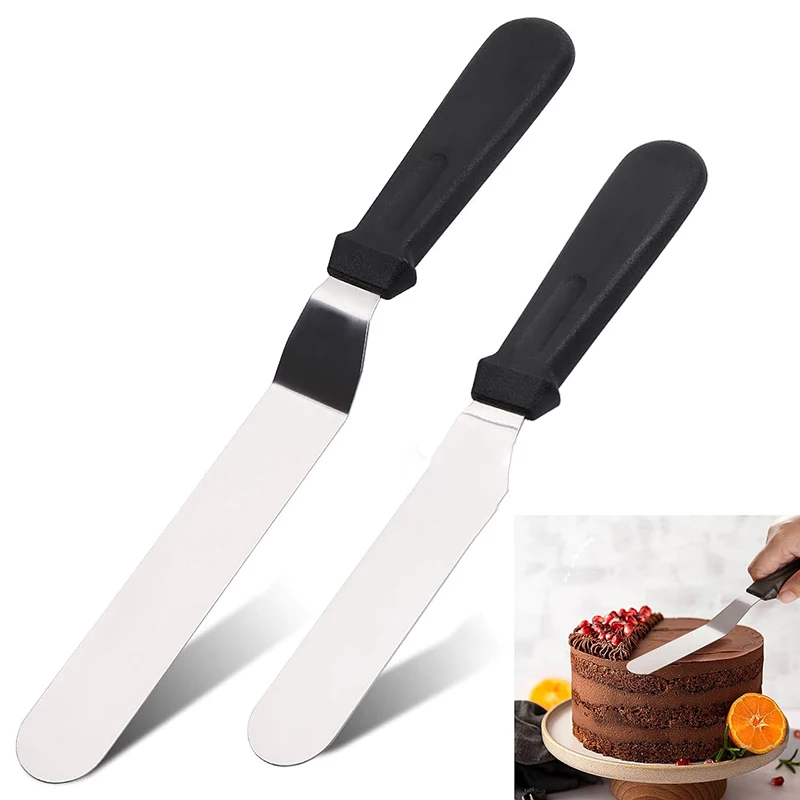 Angled Icing Spatulas Cake Offset Scraper Stainless Steel with Handle Cream Decorating Frosting Fondant Butter Smoothing Knives