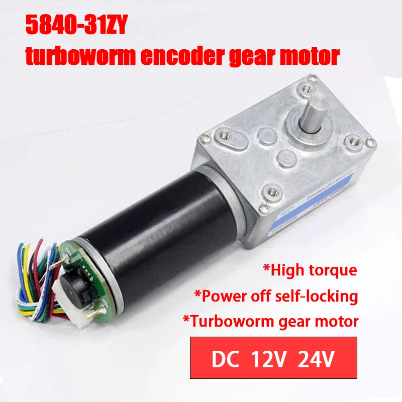 5840-31ZY Scroll Hall Encoder Geared Motor 12V 24V Hanger Motor Metal Gear Forward Reverse