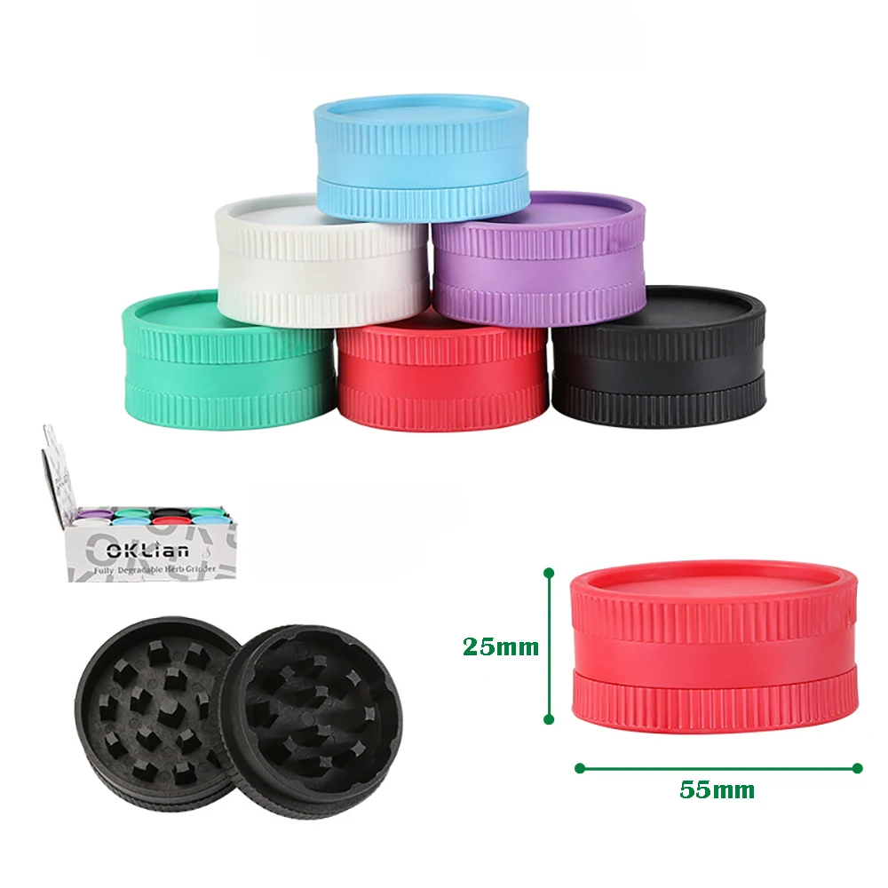 24Pcs 55mm Herb Grinder Manual Tobacco Crusher Degradable Plastic Mills for Kitchen Tools Smoking Accessories Gift for Smoker