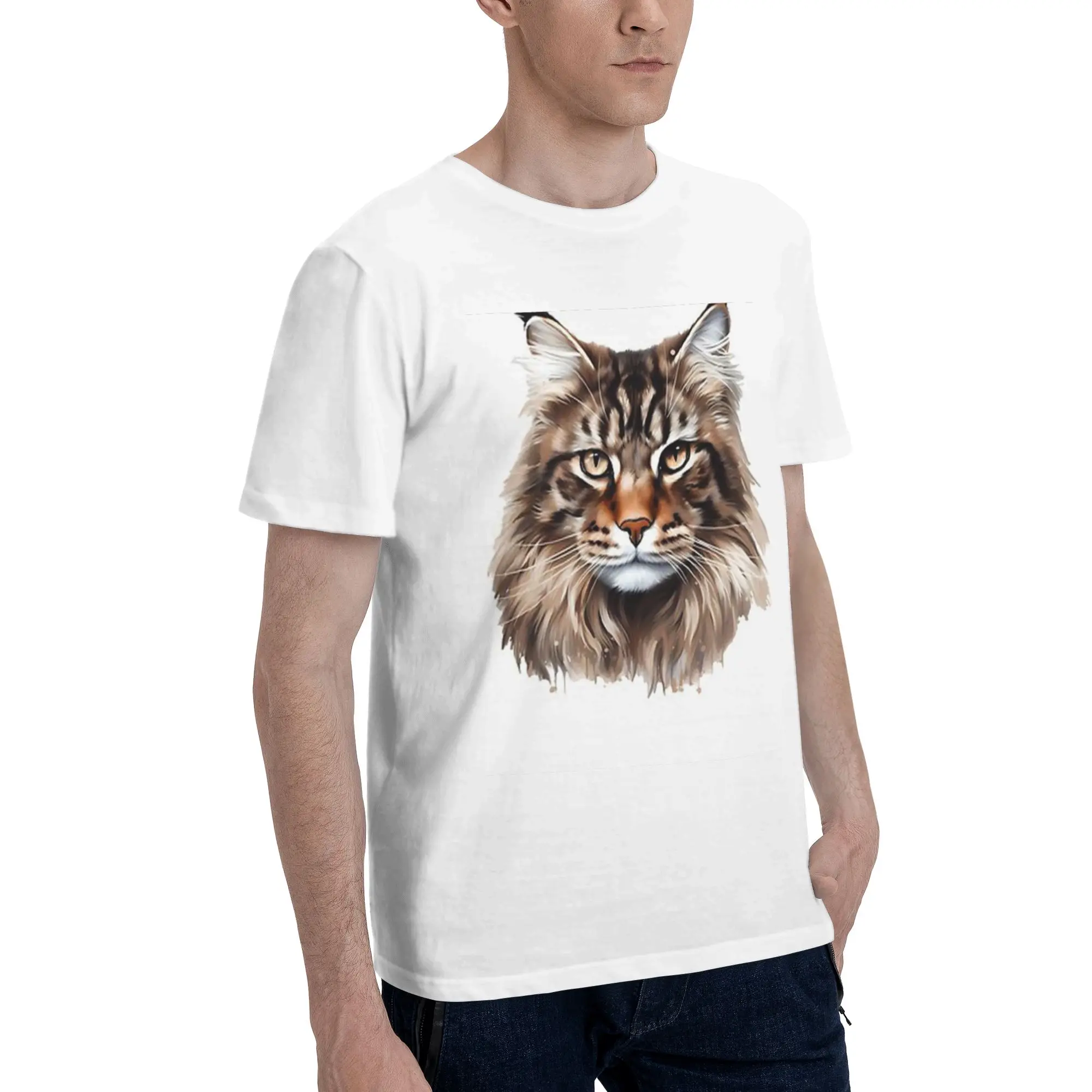 

Мужская футболка с котом Maine Coon, большие футболки, мужские хлопковые футболки с круглым вырезом, короткие летние мужские футболки