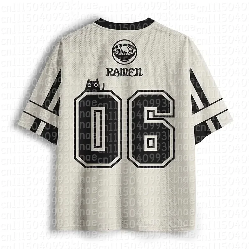 Modische schwarze Katzen-Ramen-Familien-Outfits, japanische Anime-Print-T-Shirts, Kawaii-Hip-Hop-Streetwear, Fußballtrikot, Y2K-Top – Detail 1