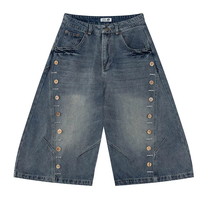 

Vintage Hip Hop Casual Jeans Shorts Loose Streetwear Washed Denim Short For Male Patchwork