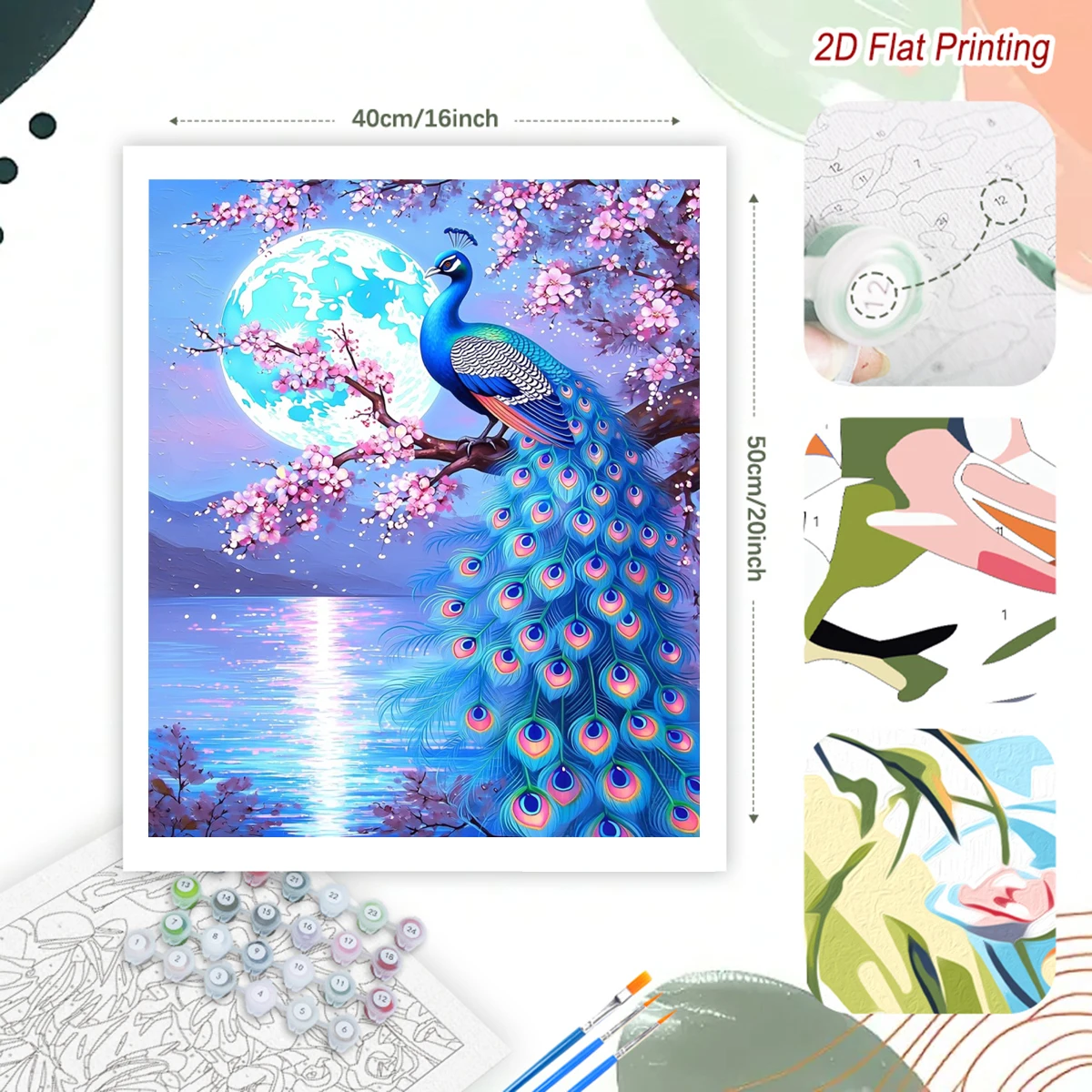 RUOPOTY Paint By Numbers On canvas Under The Moon Blue Peacock DIY Color by Number for Beginner Animal Acrylic Painting on Canva