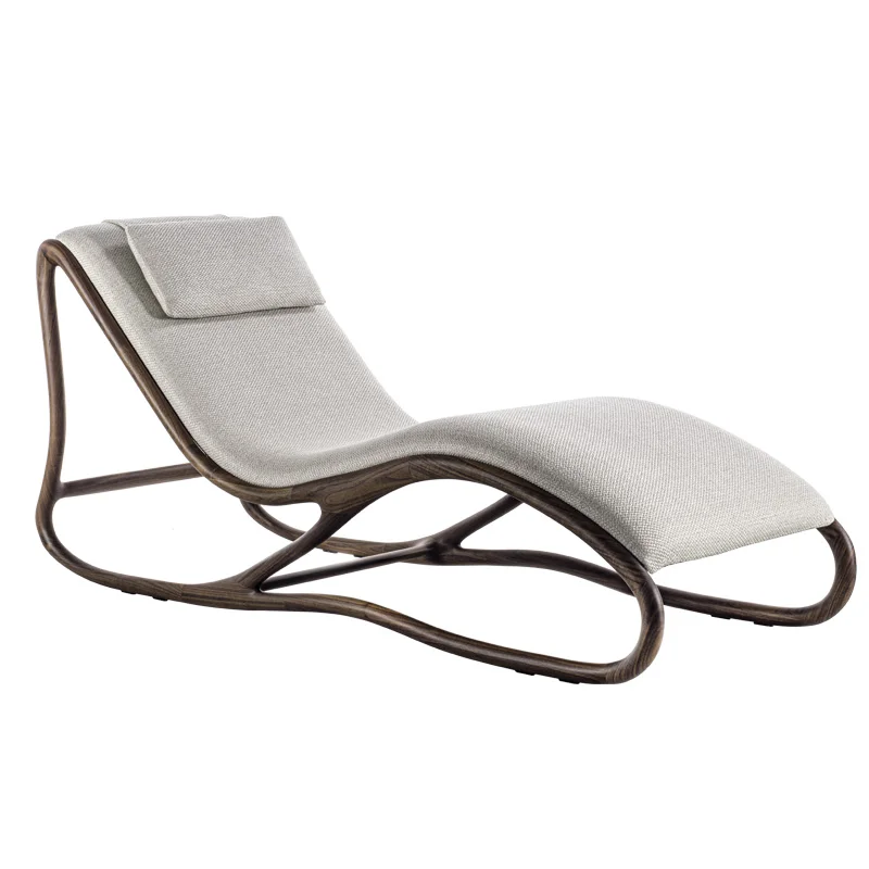 

Italian wabi-sabi wind black walnut recliner lunch break home bedroom beauty fabric chaise longue chair