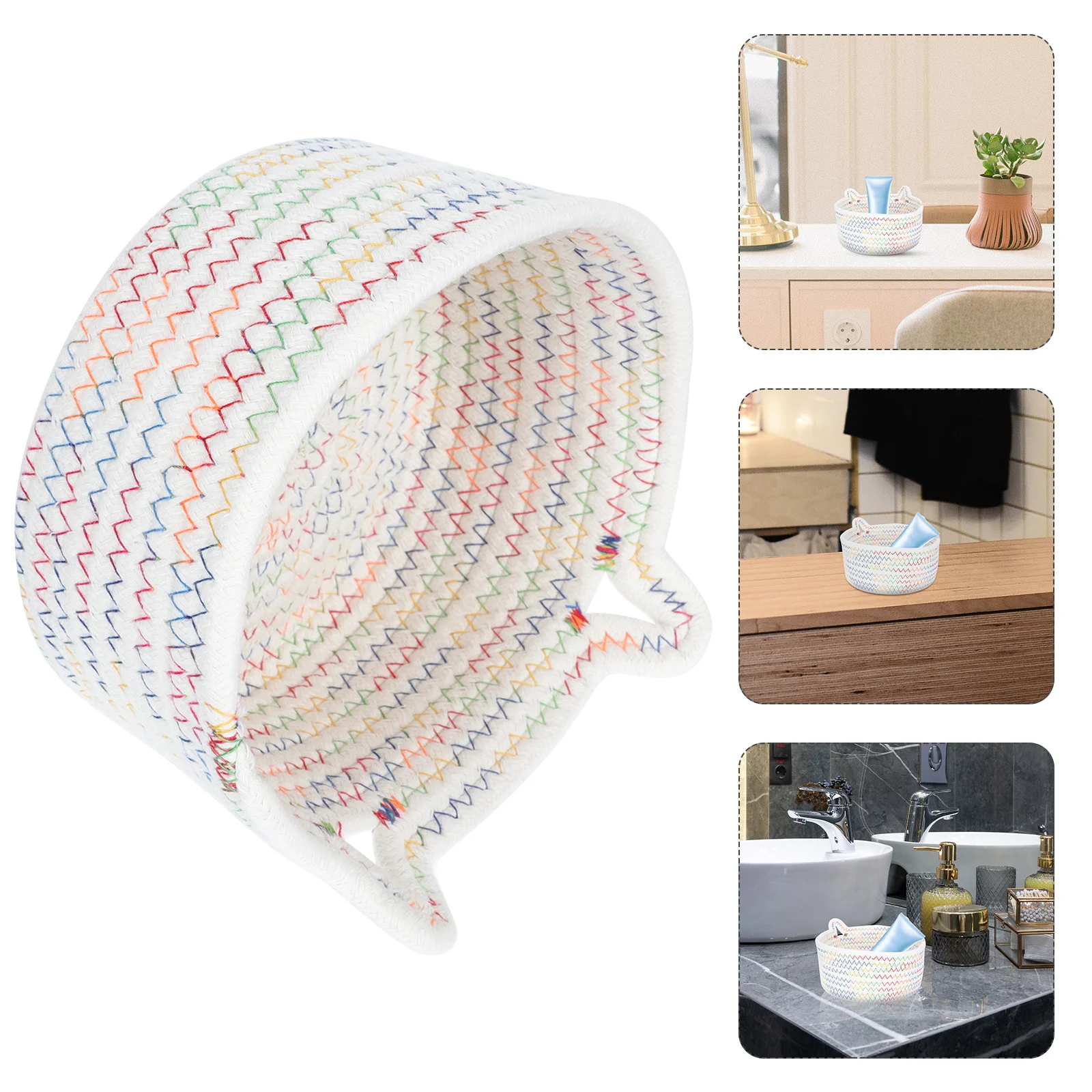 

Cat Ear Cotton Basket Organizer Home Decor Woven Storage Box Makeup Accessories Letters Household Items Neat Tidy Long Serving